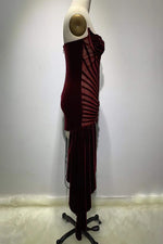 Burgundy Velvet High Split Strapless Asymmetrical Gown