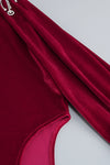 Burgundy Velvet Off shoulder Side Tail Slit Maxi Dress