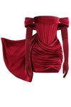 Burgundy Draping Off Shoulder Dress And With Gloves - Chicida