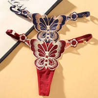 Tangas de malla con bordado de mariposas para mujer Bragas de tanga ajustables
