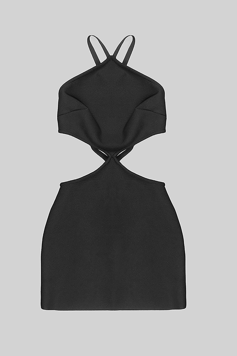 Robe mini-bande boutonnée dos nu halte en noir
