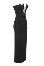 Cat shaped Criss Cross Strapless Cocktail Bandage Dress In Black