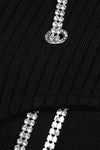Black Diamond Chain Hollow Long Sleeves Mini Bandage Dress