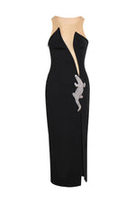 Crystal-Embellished Strapless Crepe Gown In Black