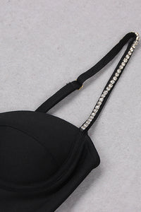 Mini-robe bandage fendue avec nœud Crystal Deco en noir
