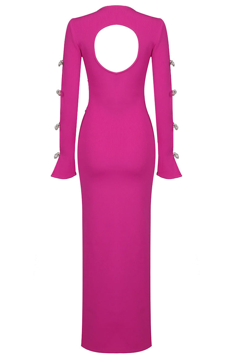 Crystal Embellished Cut-Out Maxi Bandage Dress In Pink