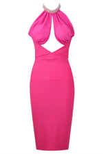 Crystal Hollow Backless Bandage Dress In Rose Red Black