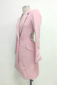 Robe blazer dos nu avec chaîne en cristal et col en V, noir et rose