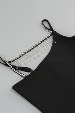 Crystal Spaghetti Strap Tassel Black Midi Bandage Dress