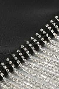 Vestido midi Bandage negro con borlas y tirantes finos de cristal