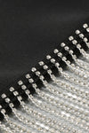 Crystal Spaghetti Strap Tassel Black Midi Bandage Dress