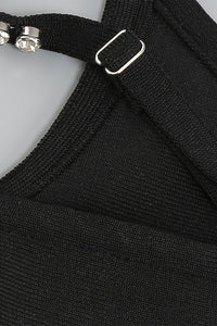 Vestido midi Bandage negro con borlas y tirantes finos de cristal