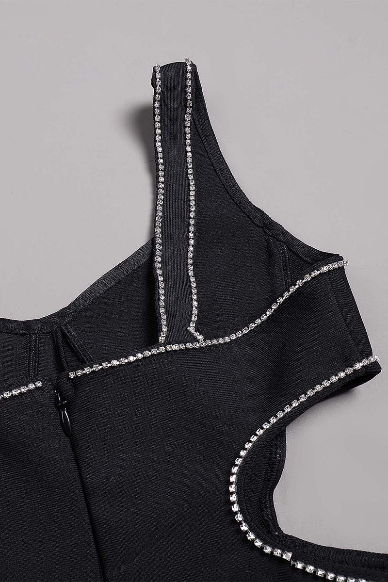 Crystal Trim Maxi Bandage Dress In Black