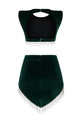 Crystal Tassel Velvet Tops And Skirts In Dark Green Black