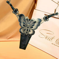 Strings en maille brodés de papillons pour femmes, culottes G-Strings réglables