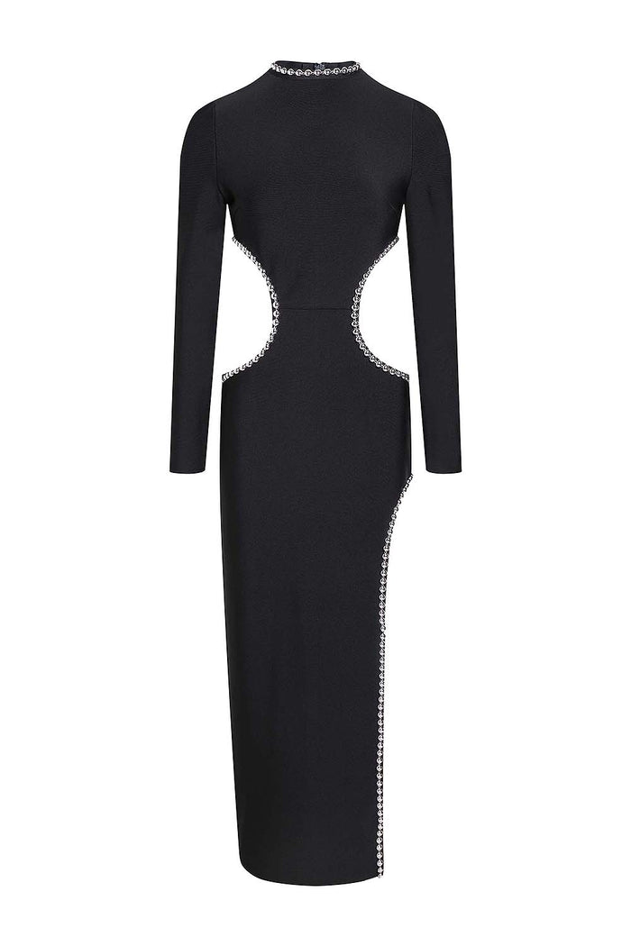 Pearl-Trim Cut Out Asymmetrical Bandage Dress