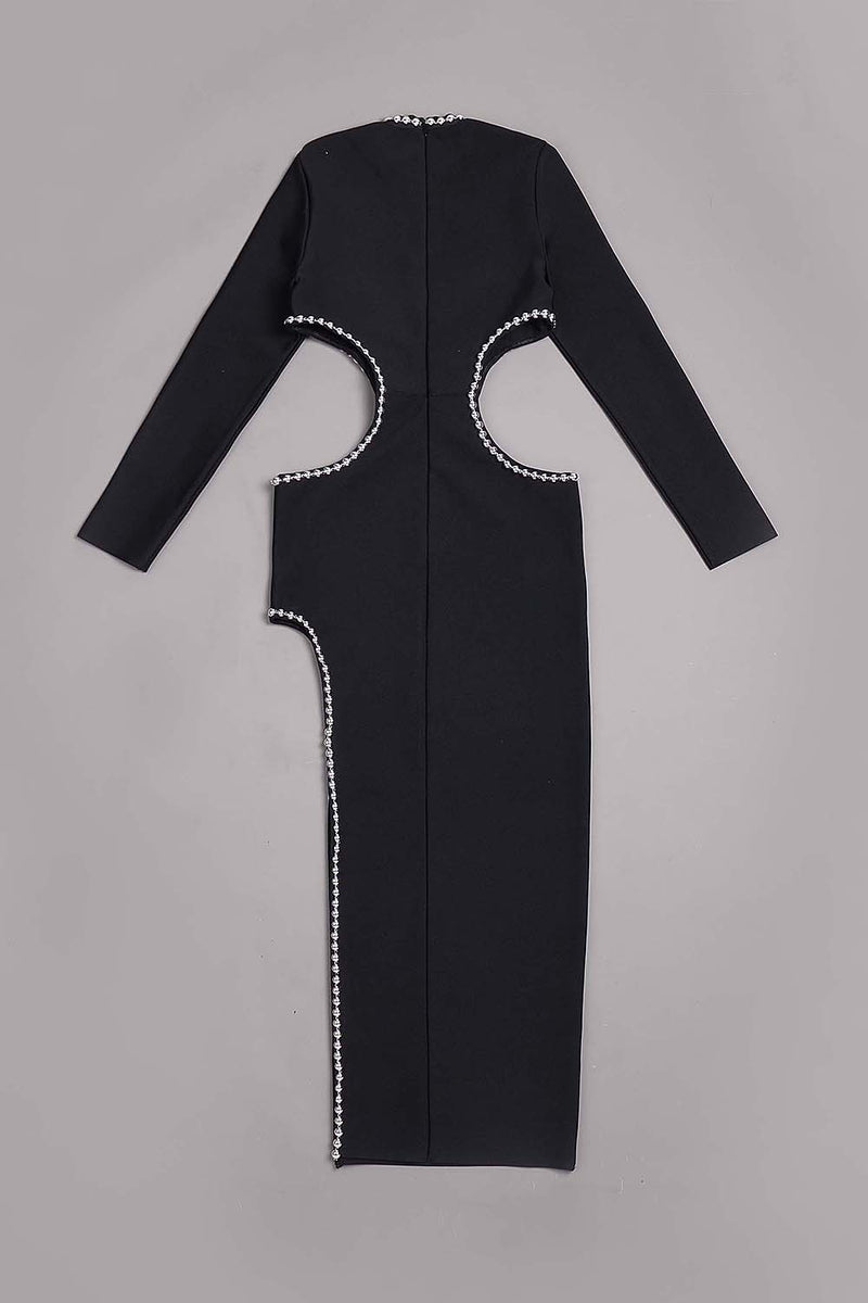 Embellished Cut Out Maxi Bandage Dress In Black
