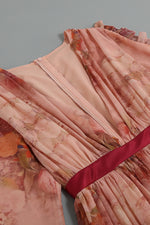 Flowers Printed V-neck Lace Long Sleeves Ruffle Mini Dress - Chicida