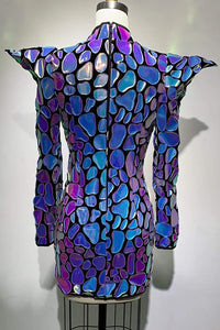 Glitter Turtleneck Long Sleeves Mini Dress - Chicida