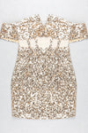 Sequins Off Shoulder Mesh Mini Dress In Gold Silver