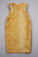 Strapless Split Midi Dress In Gold