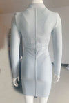 Gray Long Sleeve Zipper Stand Collar Bandage Dress - Chicida