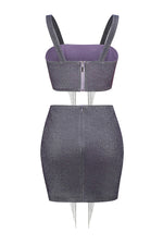 Shiny Glitter Tassel Sleeveless Crop Top Mini Skirt Two Piece Set