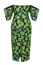 Green Floral Off Shoulder Midi Dress