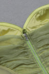 Green Strapless Mesh Lantern Sleeve Draping Dress - Chicida