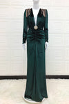 Army Green Velvet V Neck Tassel Gown