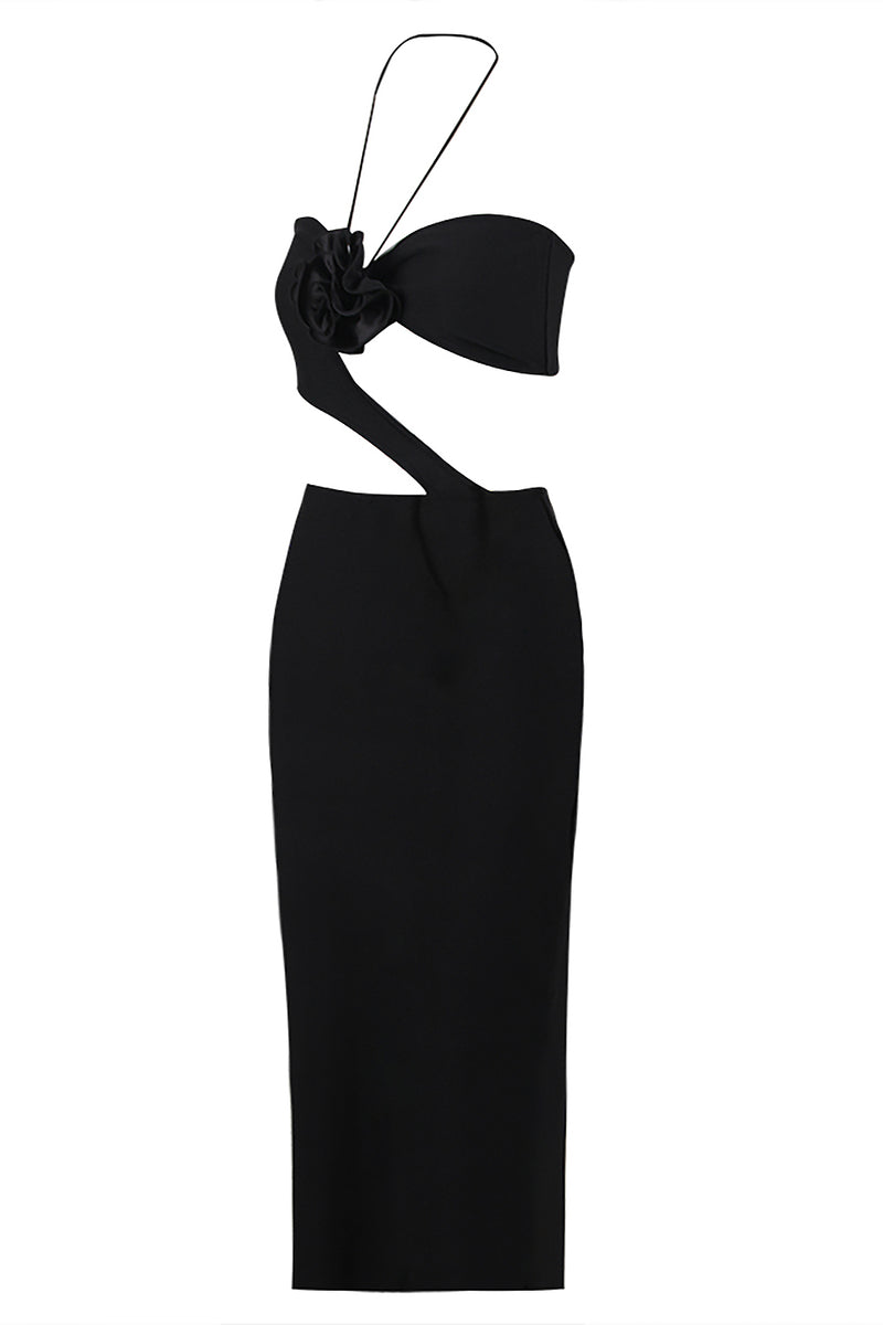 Halter Asymmetrical Cutout Maxi Dress In Black