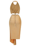 Halter Backless Cut Out Chain Draped Midi Dress In Champagne