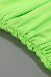 Halter Beaded Pleated Bodycon Draped Irregular Dress In Neon Green