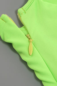 Robe irrégulière drapée moulante plissée à perles dos nu en vert fluo