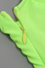 Halter Beaded Pleated Bodycon Draped Irregular Dress In Neon Green