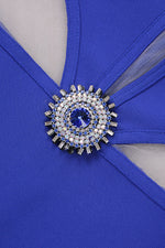 Halter Neck Sleeveless Celebrity Hollow Diamond Bandage Dress In Blue