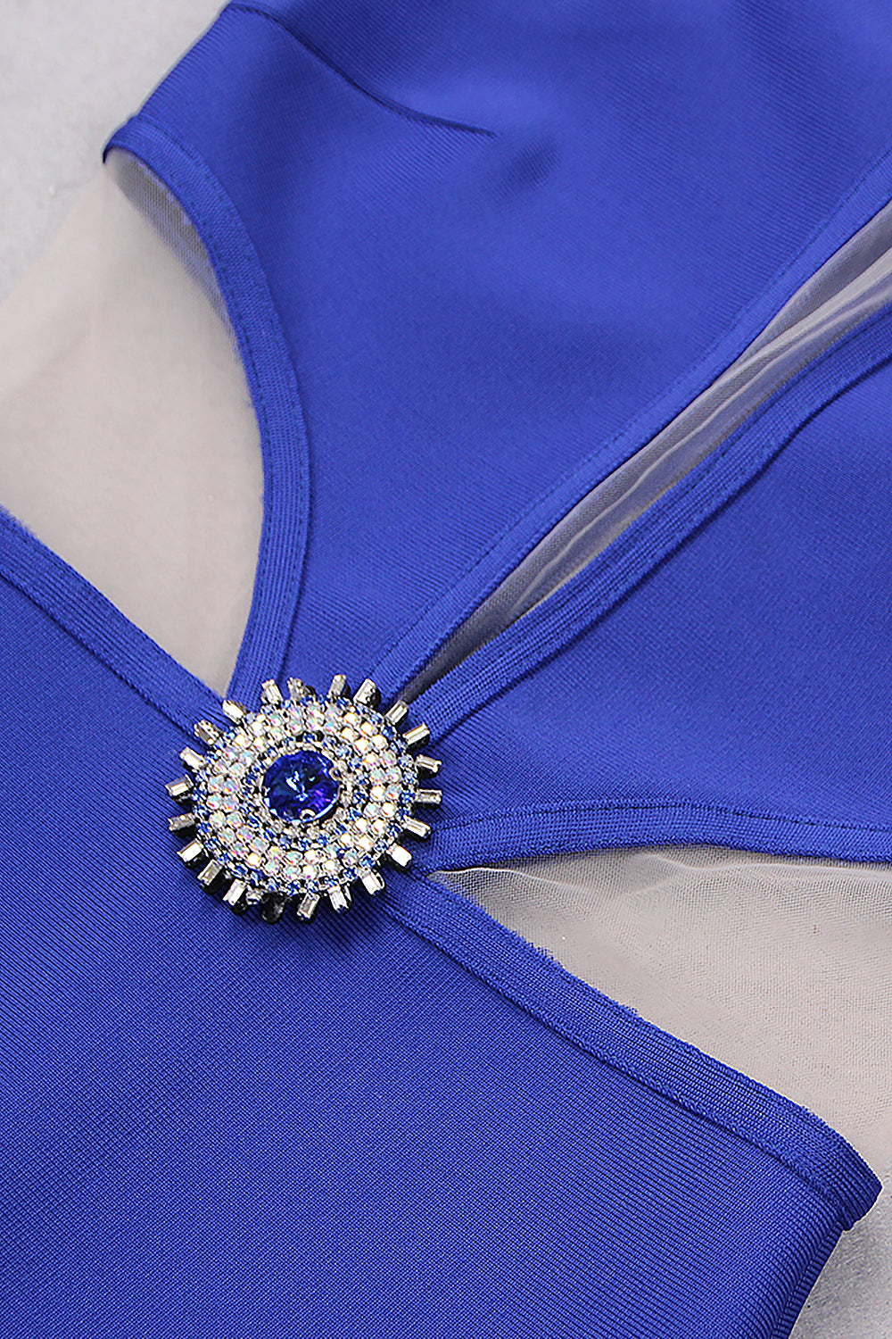 Vestido Bandage De Diamantes Huecos De Celebridad Sin Mangas Con Cuello Halter En Azul