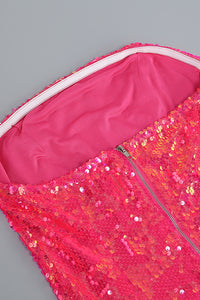 Conjunto de dos piezas con falda y top rosa con lentejuelas calientes