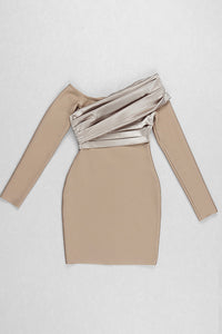 Khaki Off The Shoulder Long Sleeve Folds Bandage Dress - Chicida