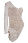 Khaki Shiny Sequin One Shoulder Paneled Bandage Dress