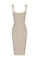 Spaghetti Strap Knee Length Split Bandage Dress In Orange Khaki - Chicida