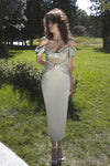 Lace Cutout Off-The-Shoulder Bow Midi Dress