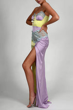 Lace Patchwork Strappy High Splits Long Dress - Chicida
