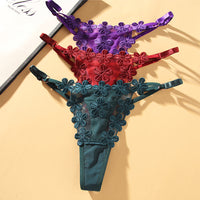 Culotte de tentation florale brodée en maille pour femme, string