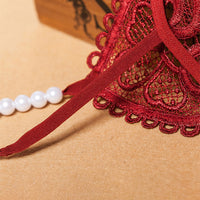 Culotte sexy en perles brodées en forme de cœur pour femme