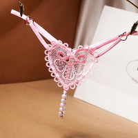 Ladies Sexy Heart-shaped Embroidery Pearl Panties