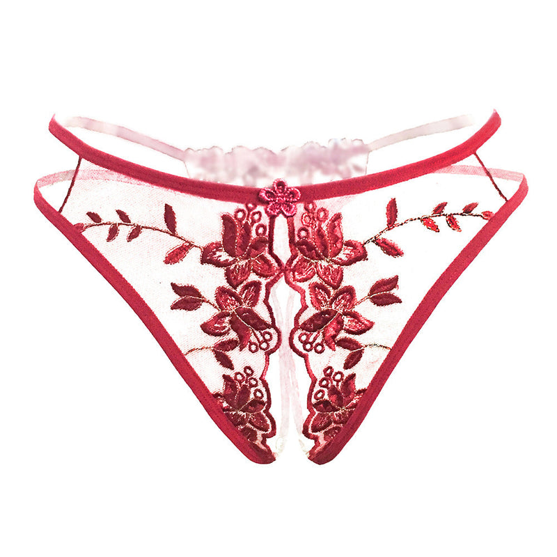 Ladies Sexy Flower Mesh Open Crotch Thong