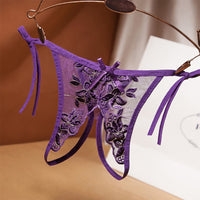 String sexy à entrejambe ouvert en maille avec nœud floral pour femme