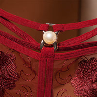 String sexy à entrejambe ouvert avec perles et maille fleurie pour femme