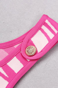 Robe bandage mi-longue à bretelles léopard en rose